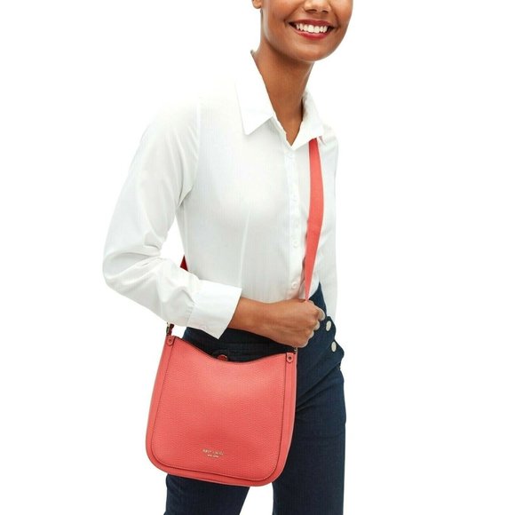 New Kate Spade Roulette Medium Messenger Bag Pebble Leather Peach Melba - Picture 2 of 5